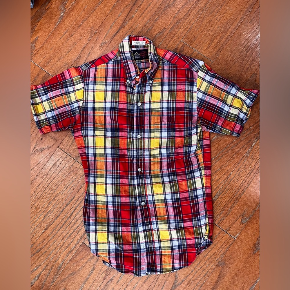 Madras vintage bleeding 60’s button down shirt-Small